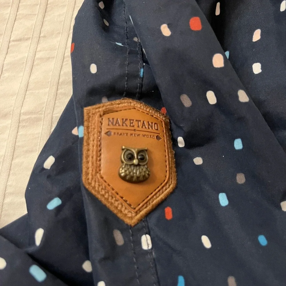 VTG Naketano Brave New Word Navy Blue MultiColor Dot Print Anorak‎ Hooded Jacket